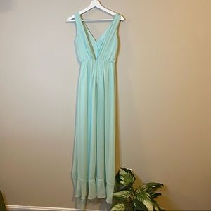 DAVID’S BRIDAL BRIDESMAID OR PARTY DRESS MINT GREEN SLEEVELESS V Built in slip